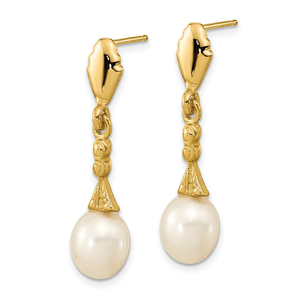 14K Yellow Gold 5 6mm White Teardrop Freshwater Cultured Pearl Post Dangle Earrings
