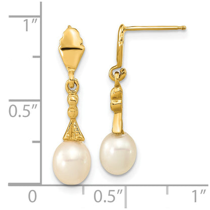 14K Yellow Gold 5 6mm White Teardrop Freshwater Cultured Pearl Post Dangle Earrings