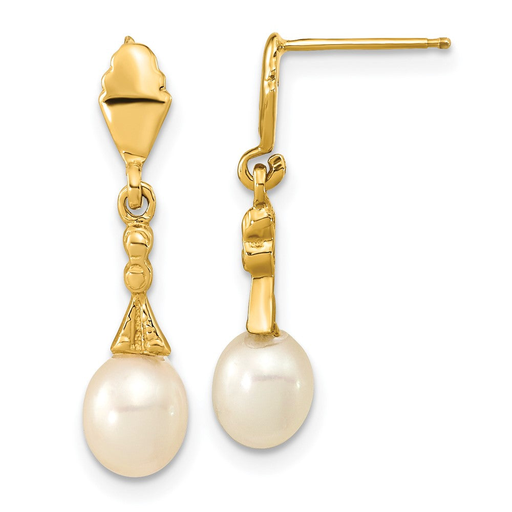 14K Yellow Gold 5 6mm White Teardrop Freshwater Cultured Pearl Post Dangle Earrings
