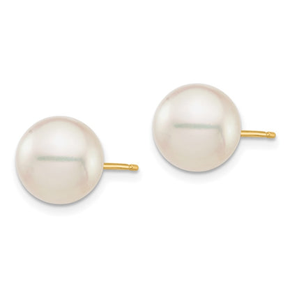 14K Yellow Gold 9 10mm White Round Saltwater Akoya Cultured Pearl Stud Post Earrings