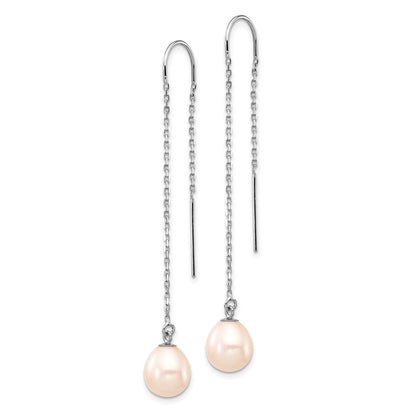 14K White Gold 7 8mm Teardrop Freshwater Cultured Pearl Threader Earrings
