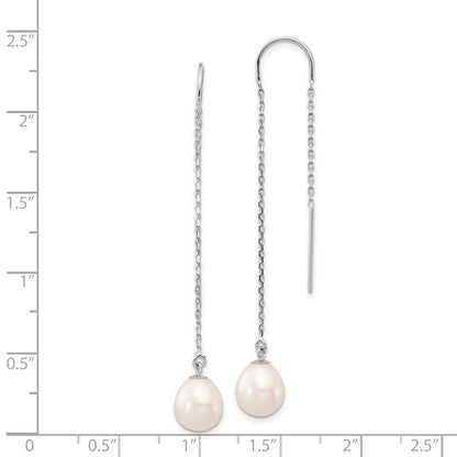 14K White Gold 7 8mm Teardrop Freshwater Cultured Pearl Threader Earrings