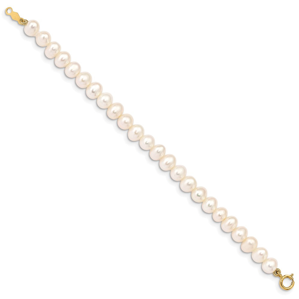 14K Yellow Gold Madi K 4 5mm White Egg Shape Freshwater Cultured Pearl 5 Inch Bracelet