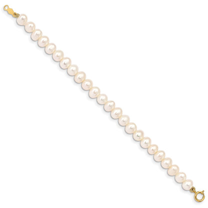 14K Yellow Gold Madi K 4 5mm White Egg Shape Freshwater Cultured Pearl 5 Inch Bracelet