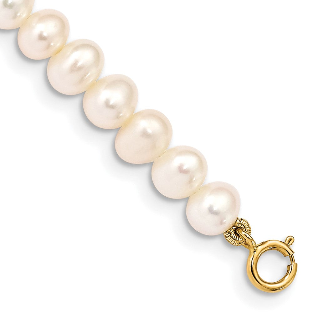 14K Yellow Gold Madi K 4 5mm White Egg Shape Freshwater Cultured Pearl 5 Inch Bracelet
