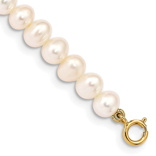 14K Yellow Gold Madi K 4 5mm White Egg Shape Freshwater Cultured Pearl 5 Inch Bracelet