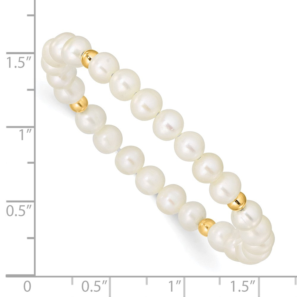 14K Yellow Gold Madi K 4 5mm White Egg Shape Freshwater Pearl Beaded Stretch Bracelet