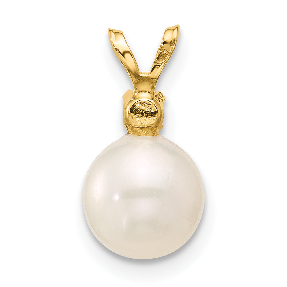 14k Yellow Gold 14k 7-7.5mm White Round Freshwater Cultured Pearl and .07AM Amethyst Pendant