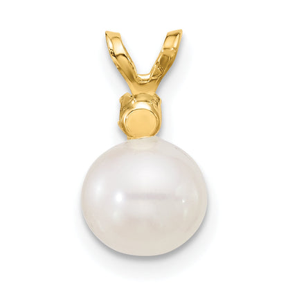 14k Yellow Gold 14k 7-7.5mm White Round Freshwater Cultured Pearl and .09EM Emerald Pendant