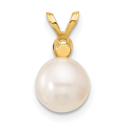 14k Yellow Gold 14k 7-7.5mm White Round Freshwater Cultured Pearl and .09RU Ruby Pendant