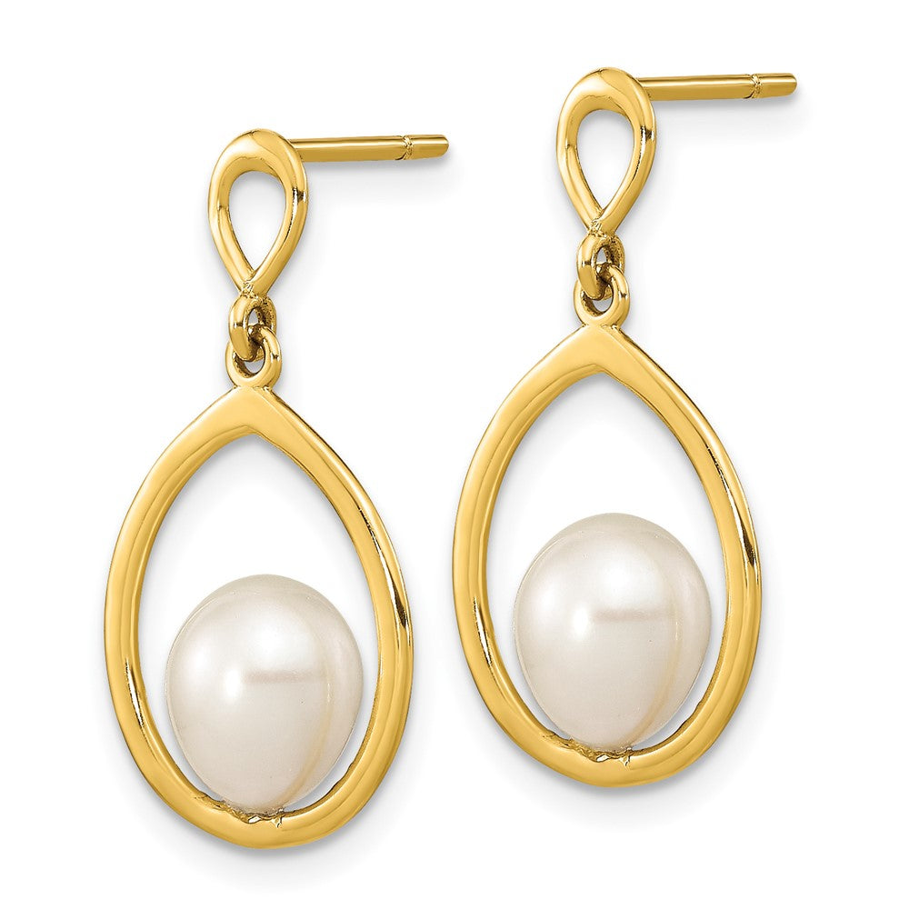 14K Yellow Gold 6 7mm White Teardrop Freshwater Cultured Pearl Post Dangle Earrings