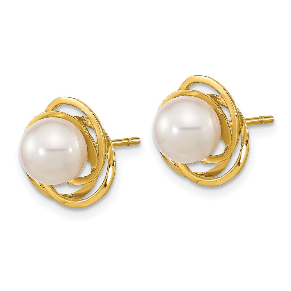 14K Yellow Gold 6 7mm White Round Akoya Saltwater Cultured Pearl Post Earrings