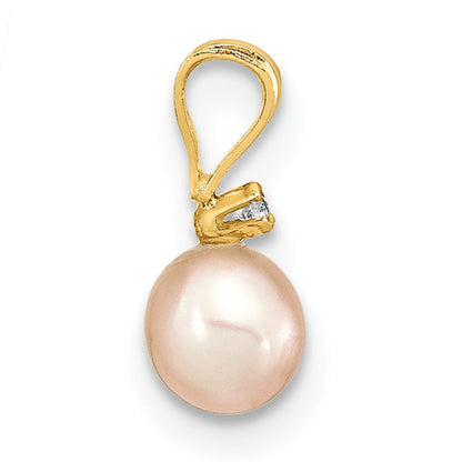 14k Yellow Gold 14K Madi K 4-5mm Rd Pink FWC Pearl .03ct. Diamond Earring and Pendant Set