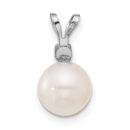 14k White Gold 14k White Gold 7-8mm White Round Akoya Saltwater Cultured Pearl and .05 Carat Diamond Pendant