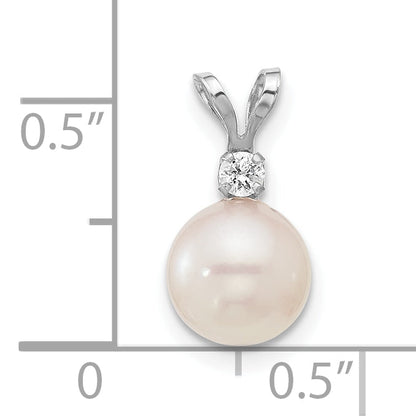 14k White Gold 14k White Gold 7-8mm White Round Akoya Saltwater Cultured Pearl and .05 Carat Diamond Pendant