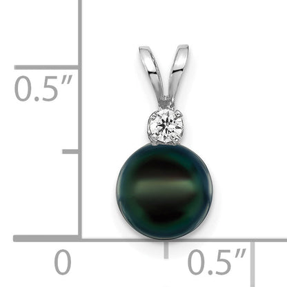 14k White Gold 14k White Gold 7-8mm Black Round Akoya Saltwater Cultured Pearl and 1/20 Carat Diamond Pendant