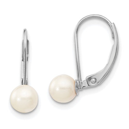 14K White Gold 5 6mm Round Akoya Saltwater Cultured Pearl Leverback Earrings