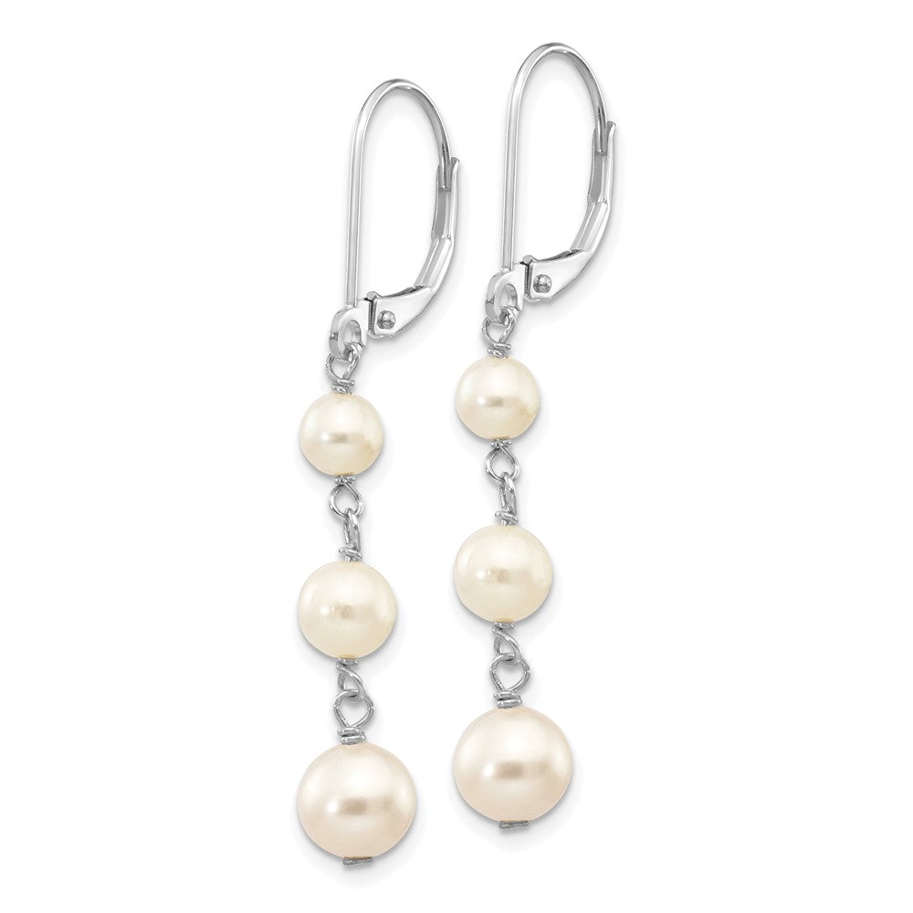 14K White Gold 4 6mm Semi Round Freshwater Cultured Pearl Dangle Leverback Earrings