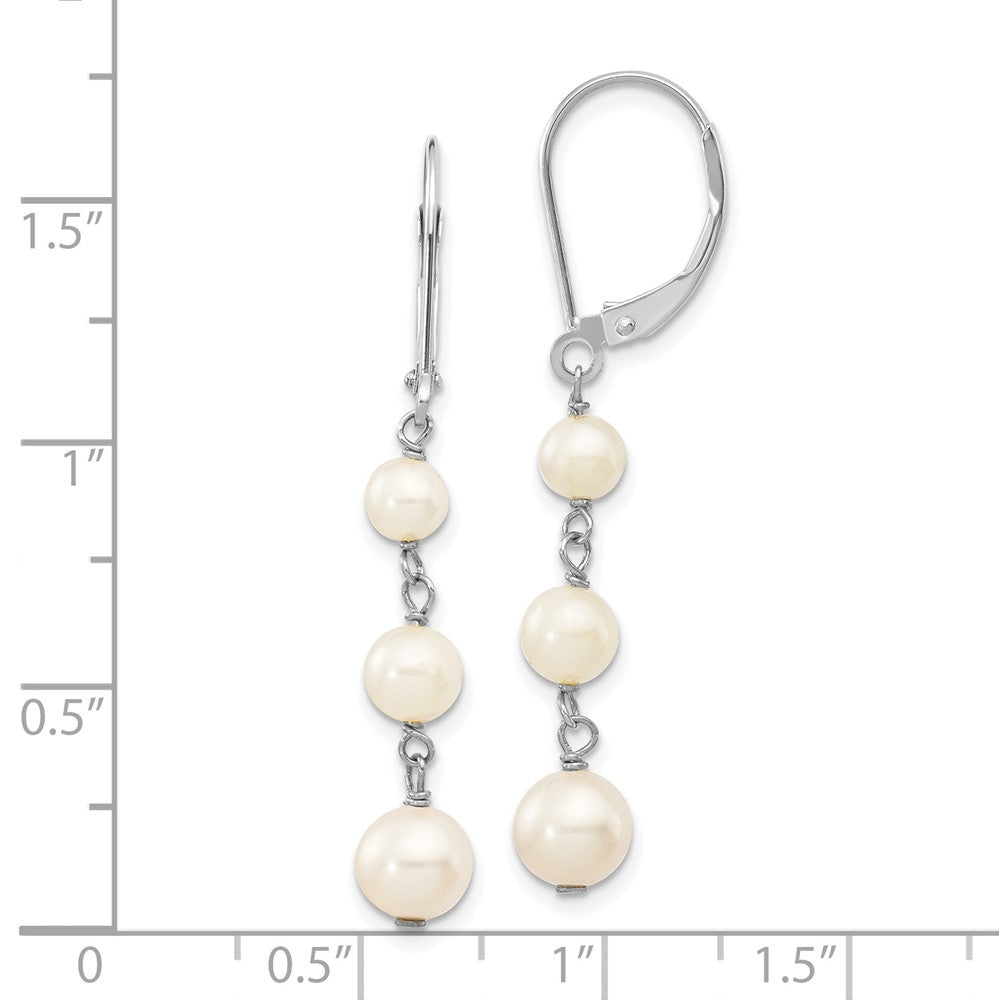 14K White Gold 4 6mm Semi Round Freshwater Cultured Pearl Dangle Leverback Earrings