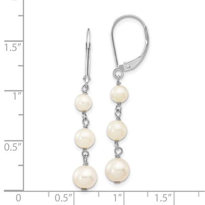 14K White Gold 4 6mm Semi Round Freshwater Cultured Pearl Dangle Leverback Earrings