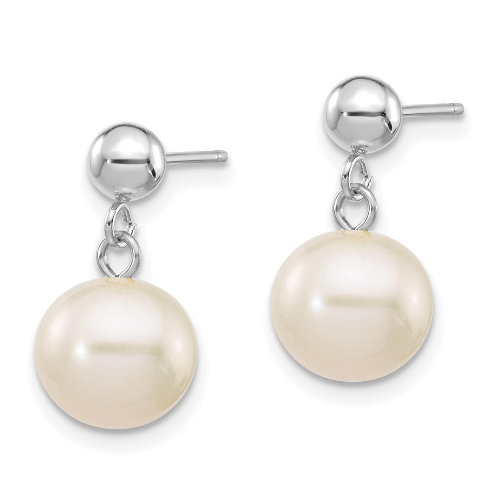 14K White Gold 8 8.5mm Round Freshwater Cultured Pearl Post Dangle Earrings
