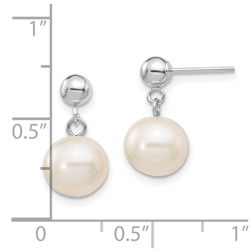 14K White Gold 8 8.5mm Round Freshwater Cultured Pearl Post Dangle Earrings