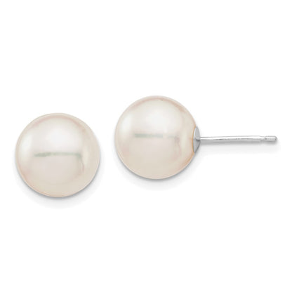 14K White Gold 9 10mm Round Akoya Saltwater Cultured Pearl Post Earrings