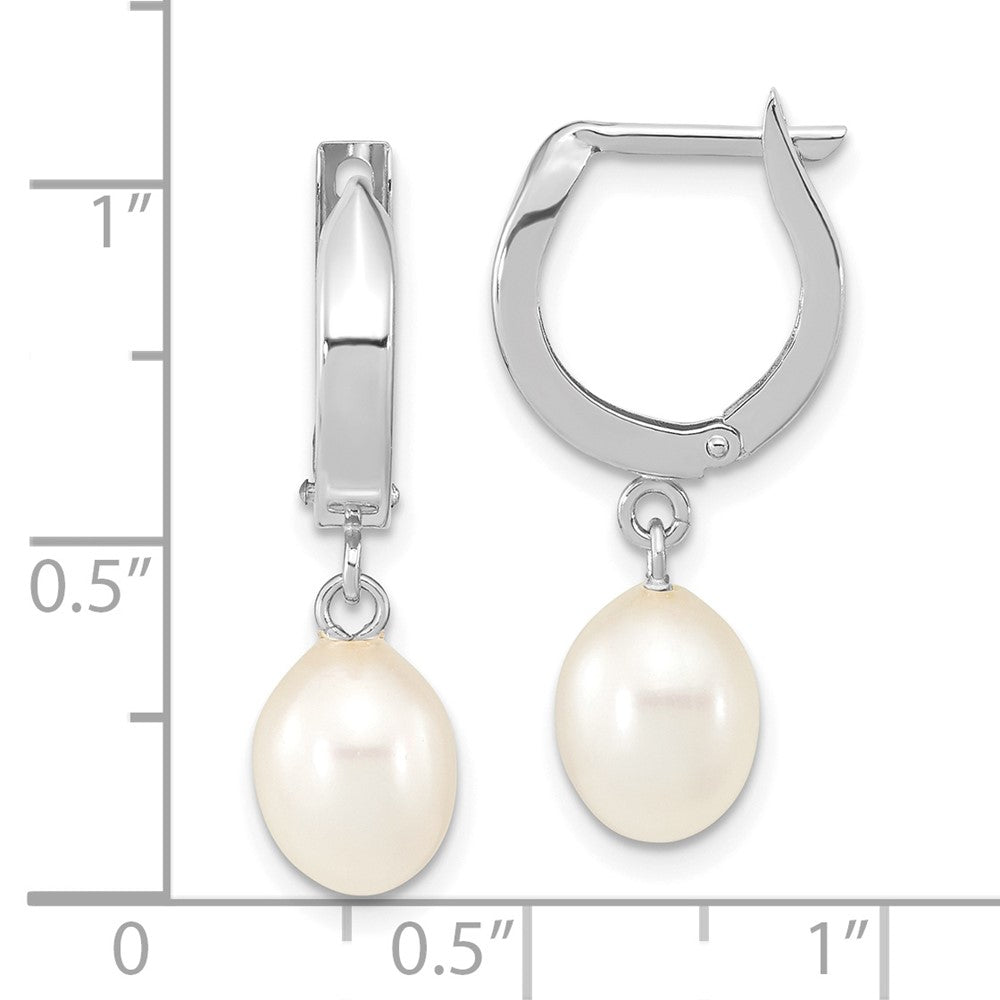 14K White Gold 6 7mm Teardrop Freshwater Cultured Pearl Hoop Dangle Earrings