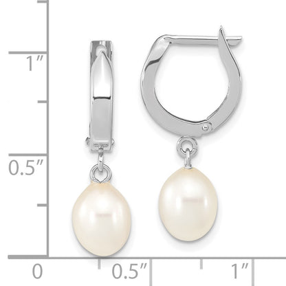 14K White Gold 6 7mm Teardrop Freshwater Cultured Pearl Hoop Dangle Earrings