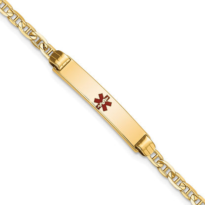 14K Yellow Gold Medical Solid Chain/Solid Plate 26X5mm Centered Red Enamel Anchor Link 6 Inch Baby/Child Id Bracelet