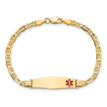 14K Yellow Gold Medical Solid Chain/Solid Plate 26X7mm Soft Diamond Shape Off Center Red Enamel Anchor Link 6 Inch Baby/Child Id Bracelet