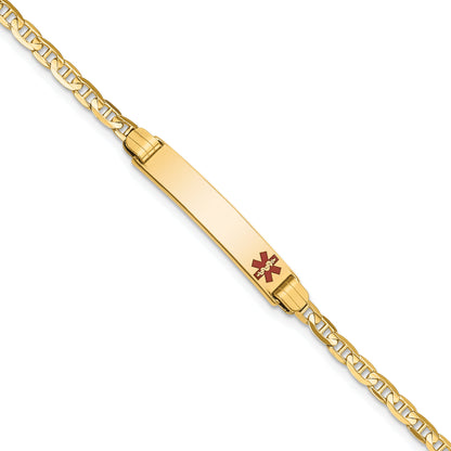 14K Yellow Gold Medical Solid Chain/Solid Plate 26X5mm Off Center Red Enamel Anchor Link 6 Inch Baby/Child Id Bracelet