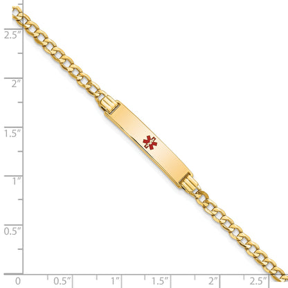 14K Yellow Gold Medical Semi Solid Chain/Solid Plate 26X5mm Centered Red Enamel Cuban Link 8 Inch Id Bracelet