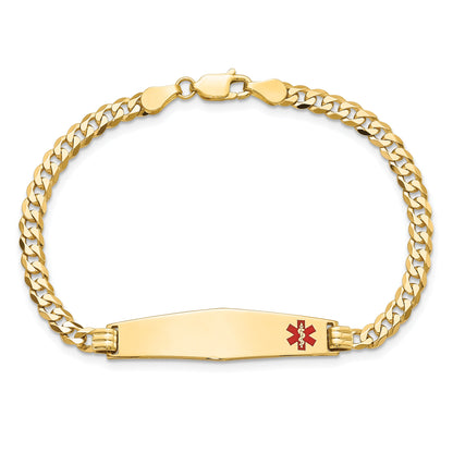 14K Yellow Gold Medical Solid Chain/Solid Plate Soft Diamond Shape 33X8mm Off Center Red Enamel Flat Curb Link 7 Inch Id Bracelet