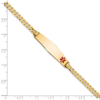 14K Yellow Gold Medical Solid Chain/Solid Plate Soft Diamond Shape 33X8mm Off Center Red Enamel Flat Curb Link 7 Inch Id Bracelet