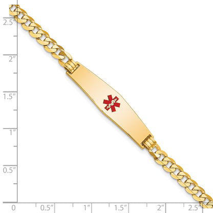 14K Yellow Gold Medical Solid Chain/Solid Plate Soft Diamond Shape 33X8mm Centered Red Enamel Flat Curb Link 7 Inch Id Bracelet