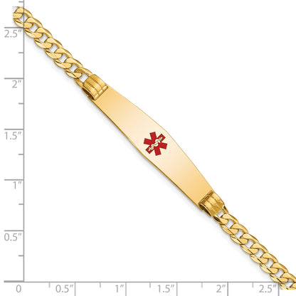 14K Yellow Gold Medical Solid Chain/Solid Plate Soft Diamond Shape 36X9mm Centered Red Enamel Curb Link 8 Inch Id Bracelet
