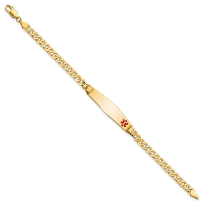 14K Yellow Gold Medical Solid Chain/Solid Plate Soft Diamond Shape 36X9mm Off Center Red Enamel Curb Link 8 Inch Id Bracelet