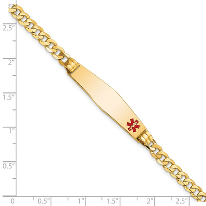 14K Yellow Gold Medical Solid Chain/Solid Plate Soft Diamond Shape 36X9mm Off Center Red Enamel Curb Link 8 Inch Id Bracelet
