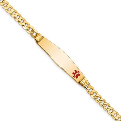 14K Yellow Gold Medical Solid Chain/Solid Plate Soft Diamond Shape 36X9mm Off Center Red Enamel Curb Link 8 Inch Id Bracelet