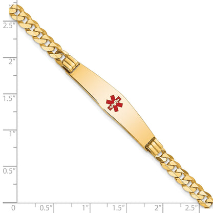 14K Yellow Gold Medical Solid Chain/Solid Plate Soft Diamond Shape 36X9mm Centered Red Enamel Curb Link 8 Inch Id Bracelet