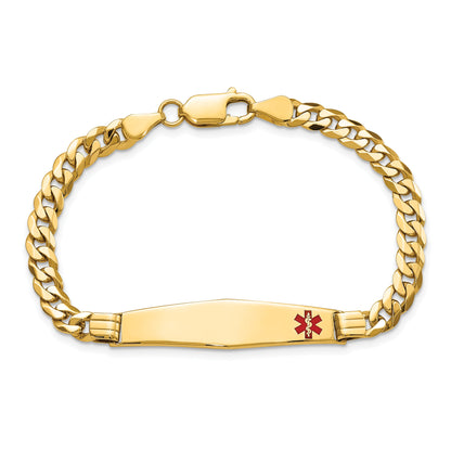 14K Yellow Gold Medical Solid Chain/Solid Plate Soft Diamond Shape 36X9mm Off Center Red Enamel Curb Link 8 Inch Id Bracelet