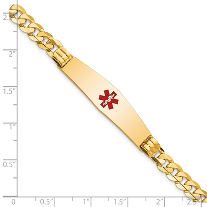 14K Yellow Gold Medical Solid Chain/Solid Plate Soft Diamond Shape 37X9mm Centered Red Enamel Curb Link 7 Inch Id Bracelet