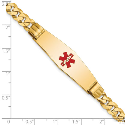 14K Yellow Gold Medical Solid Chain/Solid Plate Soft Diamond Shape 40X12mm Centered Red Enamel Curb Link 7 Inch Id Bracelet