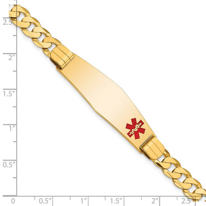 14K Yellow Gold Medical Solid Chain/Solid Plate Soft Diamond Shape 39X12mm Off Center Red Enamel Curb Link 8 Inch Id Bracelet