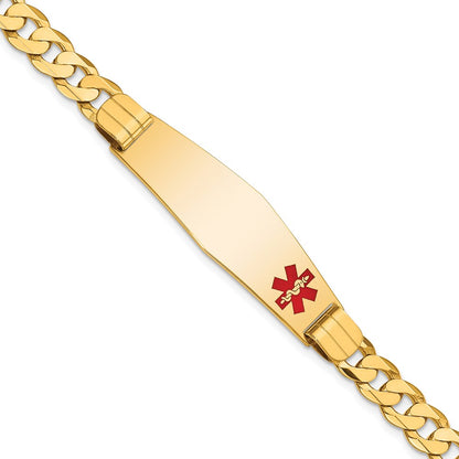 14K Yellow Gold Medical Solid Chain/Solid Plate Soft Diamond Shape 39X12mm Off Center Red Enamel Curb Link 7 Inch Id Bracelet