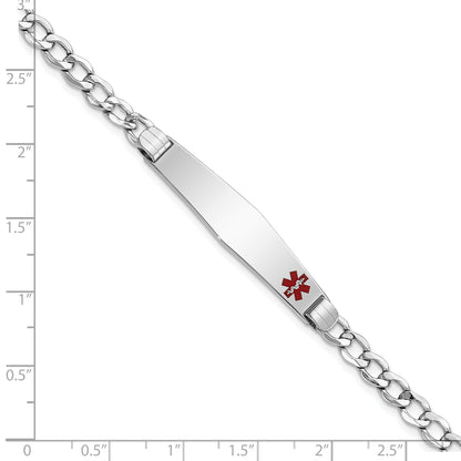 14K White Gold Medical Semi Solid Chain/Solid Plate Soft Diamond Shape 37X9mm Off Center Red Enamel Cuban Link 8 Inch Id Bracelet