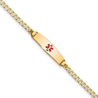 14K Yellow Gold Medical Solid Chain/Solid Plate 20X5mm Soft Diamond Shape Centered Red Enamel Curb Link 6 Inch Baby/Child Id Bracelet