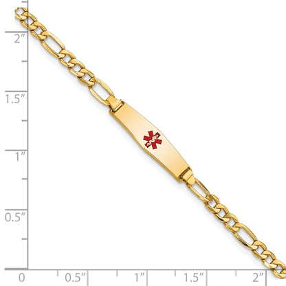 14K Yellow Gold Medical Semi Solid Chain/Solid Plate 20X5mm Soft Diamond Shape Centered Red Enamel Figaro Link 6 Inch Baby/Child Id Bracelet
