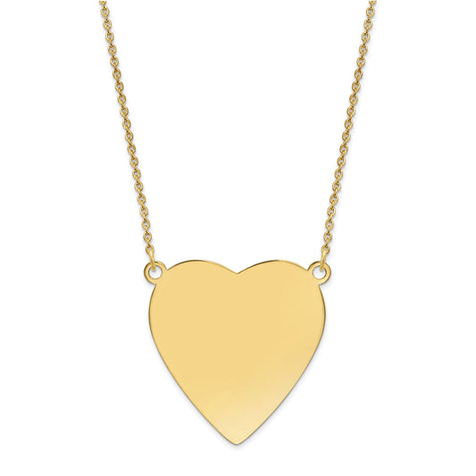 14K Yellow Gold Plain .018 Gauge Heart Engravable Disc 18In Necklace